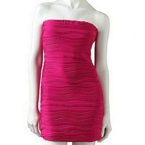 Heart Soul Fuschia Textured Strapless Tube Dress